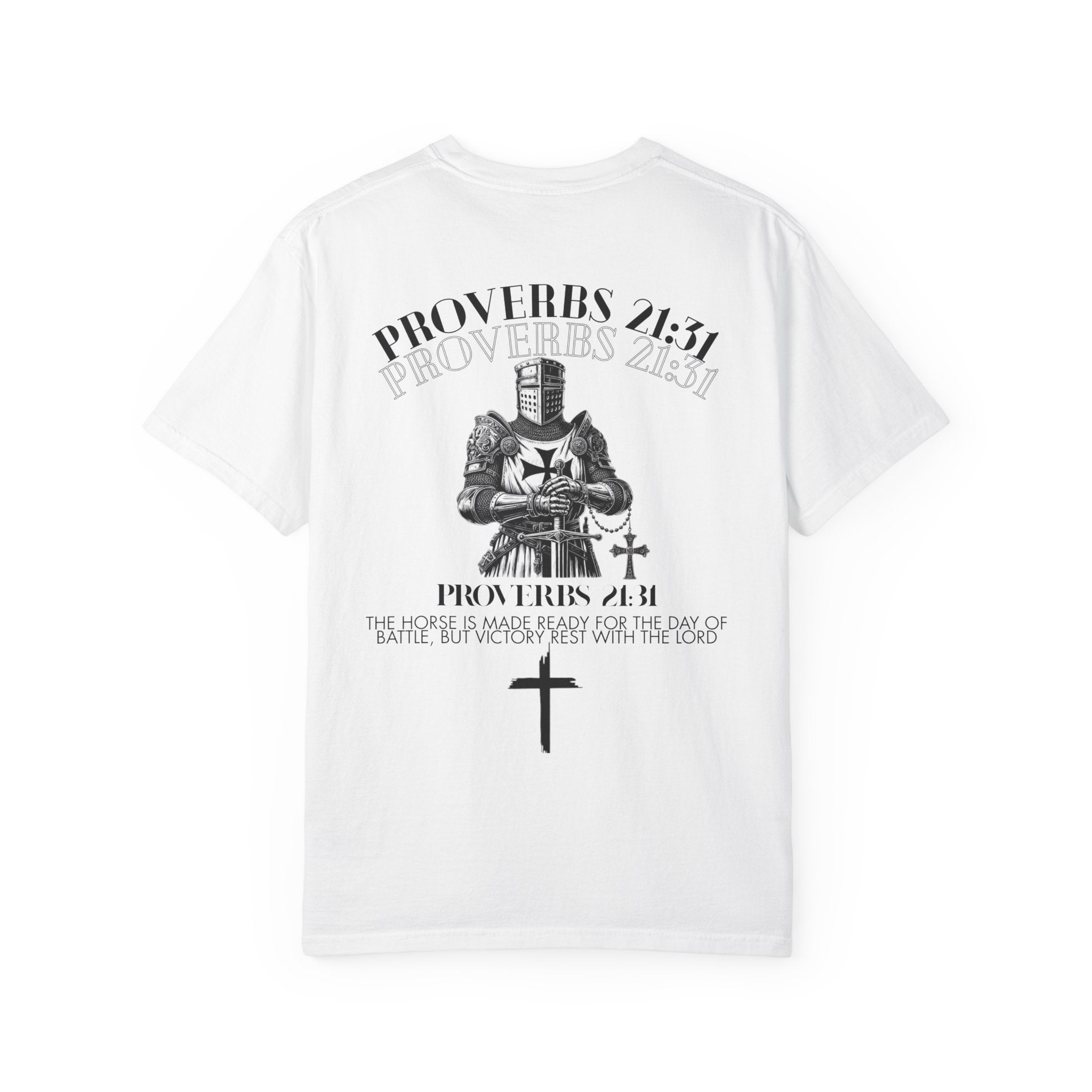 Proverbs 21:31 Knight Cross T-Shirt — Christian Faith Armor Tee