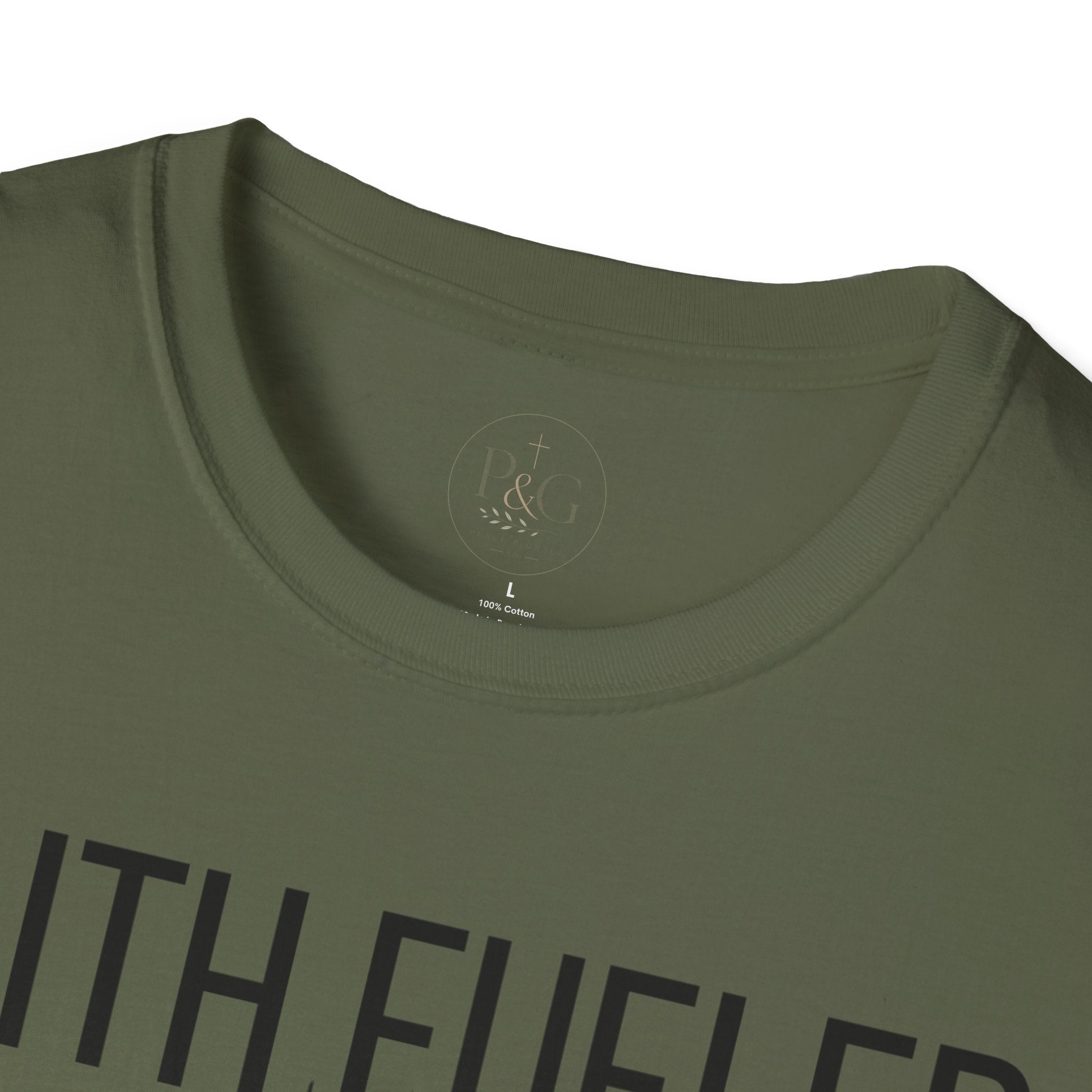 Faith Fueled T-Shirt — Christian Cross Tee with Scripture (Hebrews 12:2)