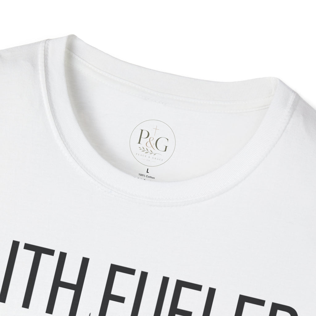 Faith Fueled T-Shirt — Christian Cross Tee with Scripture (Hebrews 12:2)
