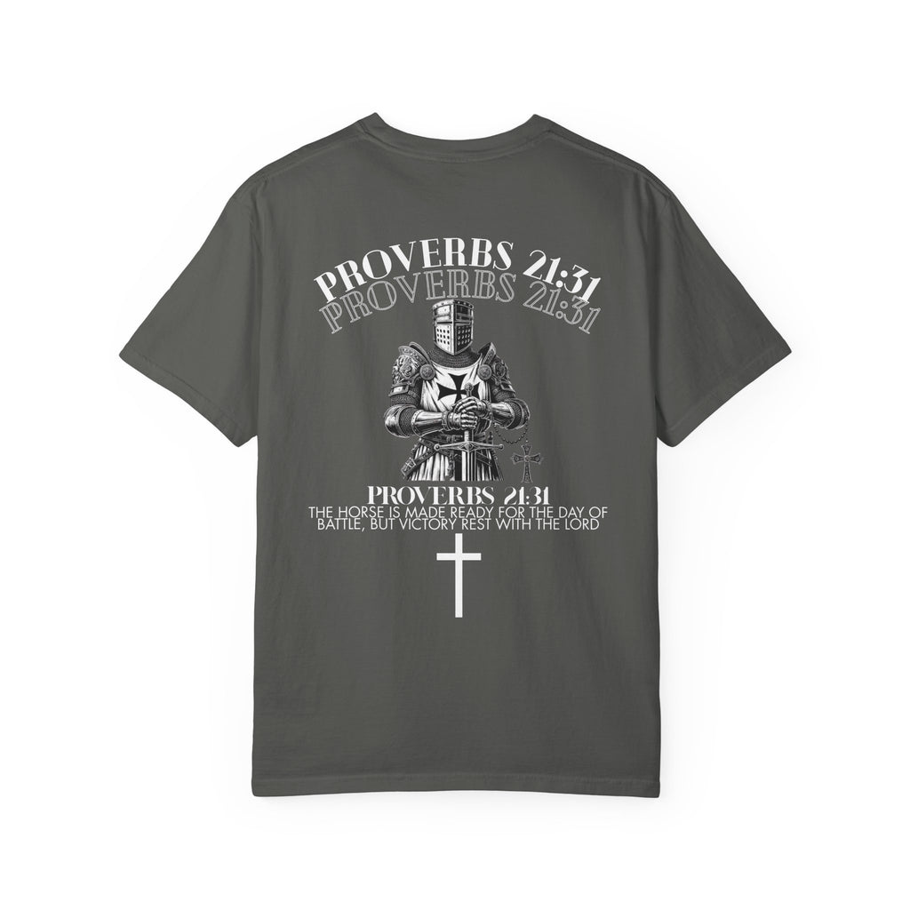 Proverbs 21:31 Knight Cross T-Shirt — Christian Faith Armor Tee