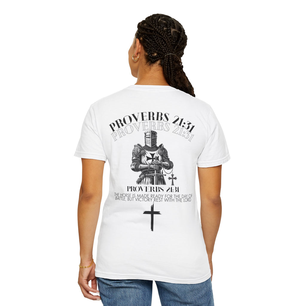 Proverbs 21:31 Knight Cross T-Shirt — Christian Faith Armor Tee
