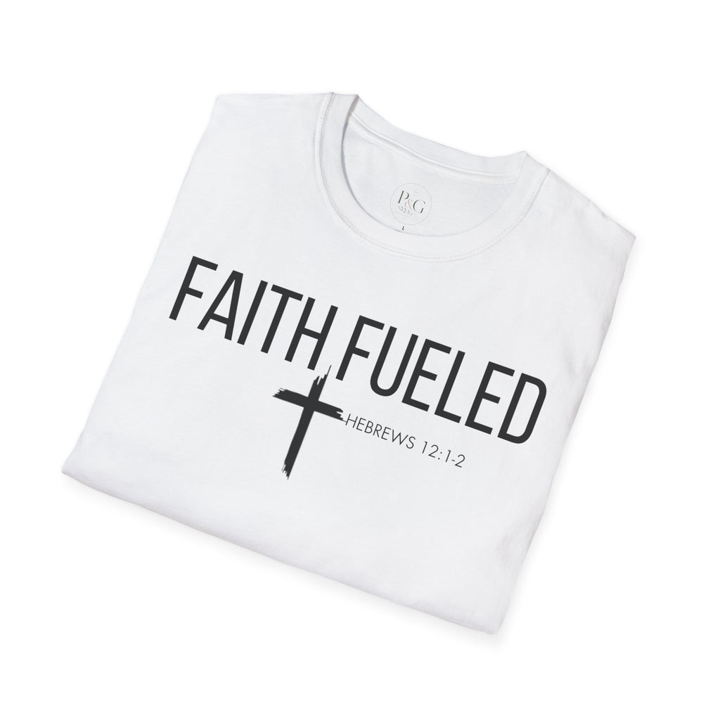 Faith Fueled T-Shirt — Christian Cross Tee with Scripture (Hebrews 12:2)