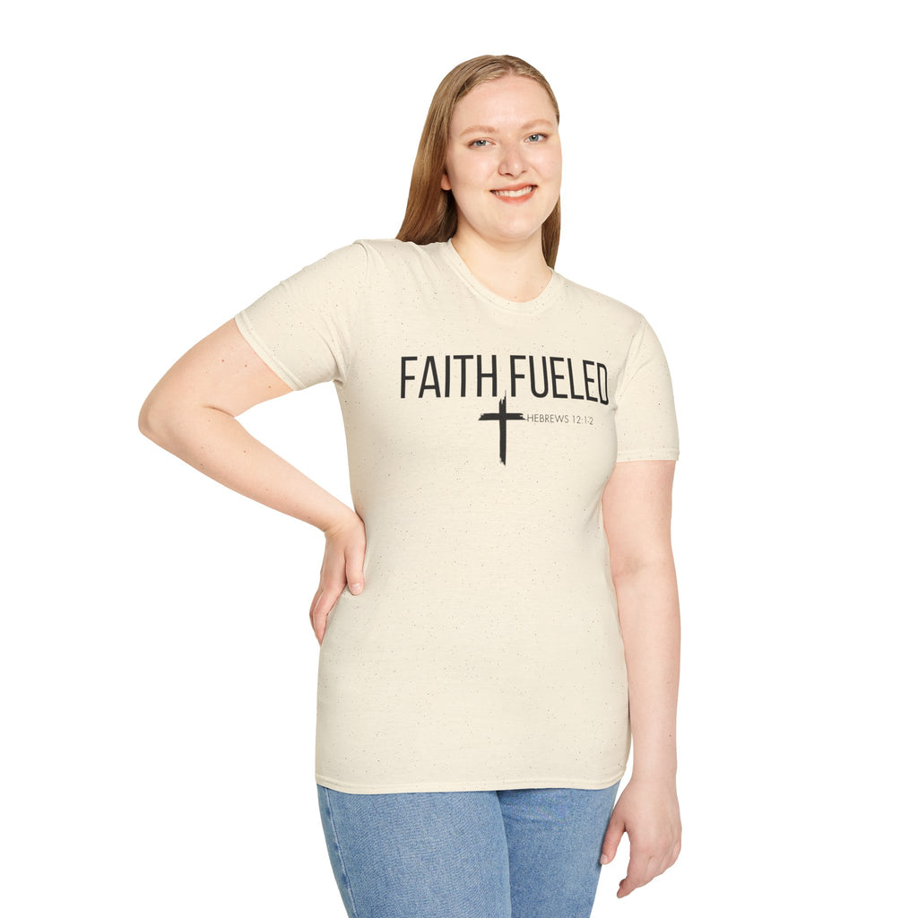 Faith Fueled T-Shirt — Christian Cross Tee with Scripture (Hebrews 12:2)