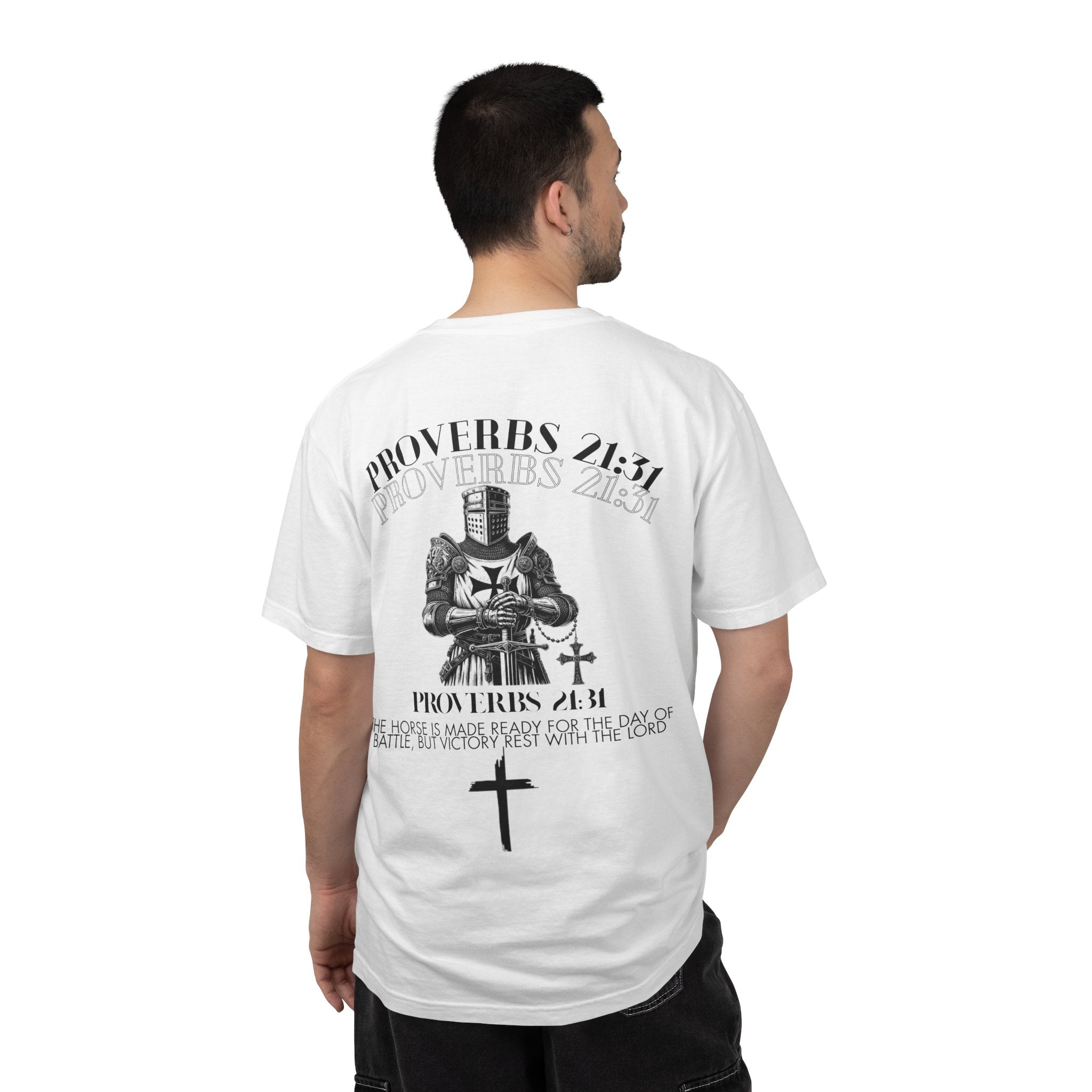 Proverbs 21:31 Knight Cross T-Shirt — Christian Faith Armor Tee