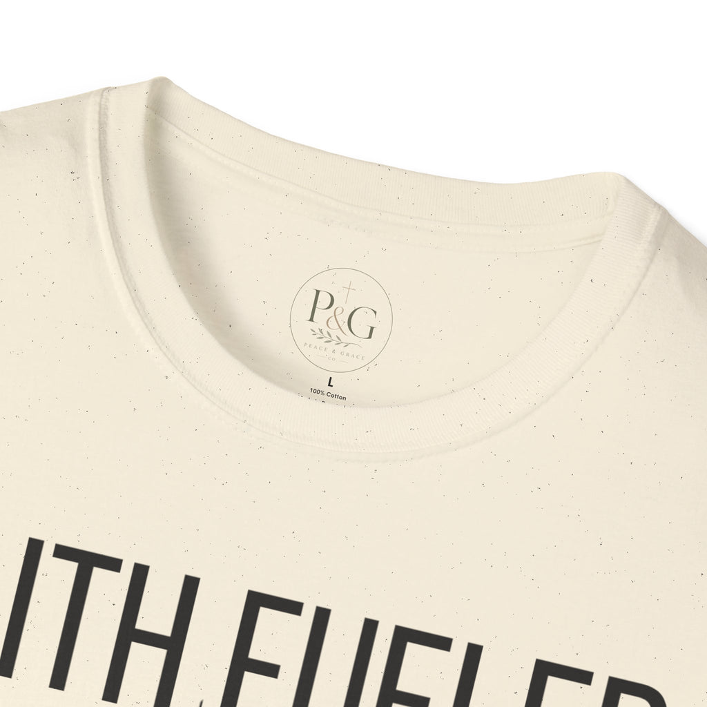 Faith Fueled T-Shirt — Christian Cross Tee with Scripture (Hebrews 12:2)