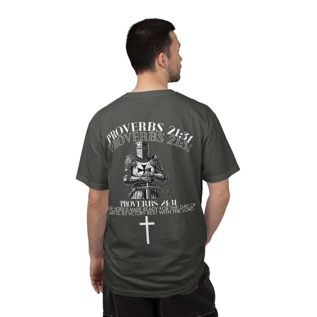 Proverbs 21:31 Knight Cross T-Shirt — Christian Faith Armor Tee