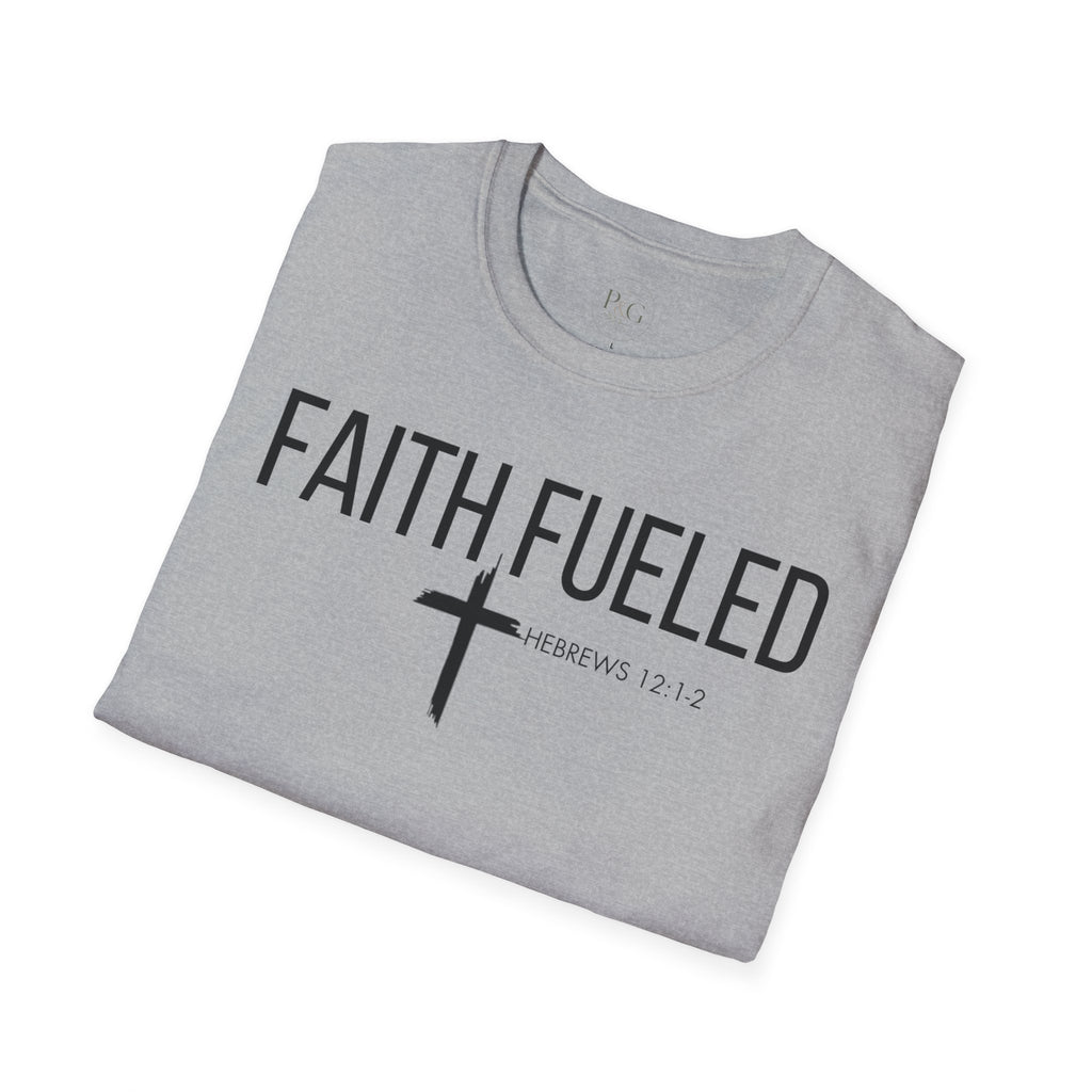 Faith Fueled T-Shirt — Christian Cross Tee with Scripture (Hebrews 12:2)