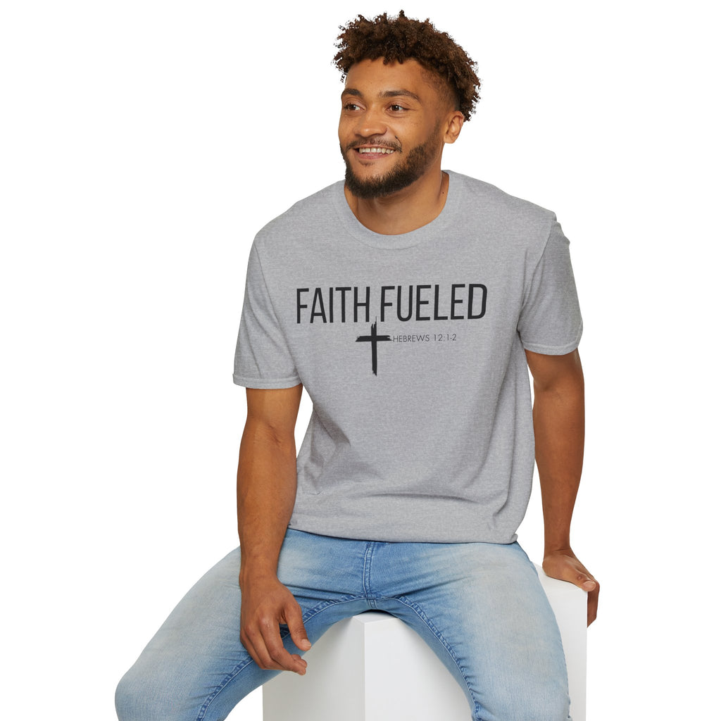Faith Fueled T-Shirt — Christian Cross Tee with Scripture (Hebrews 12:2)